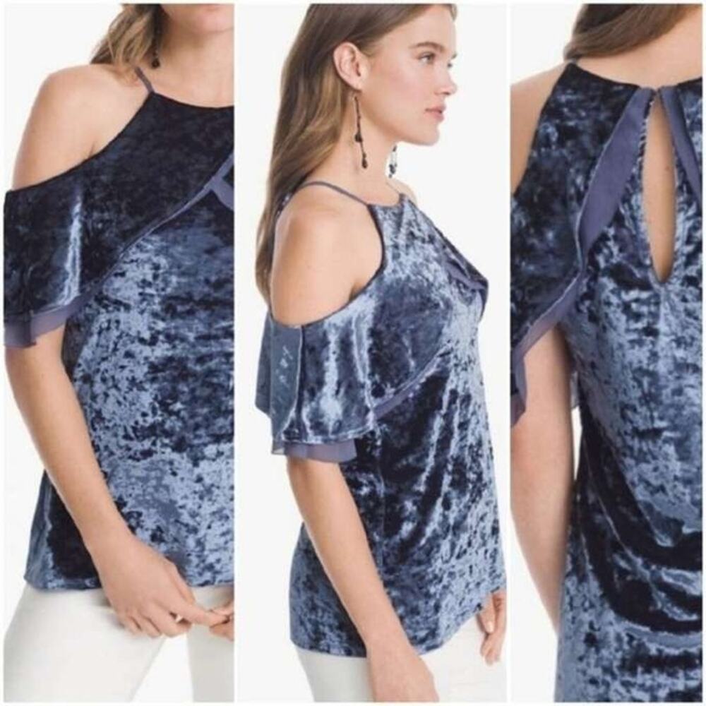 White House Black Market Womens Top Size Mediumโ Blue Gray Crushed Velvet Dressy